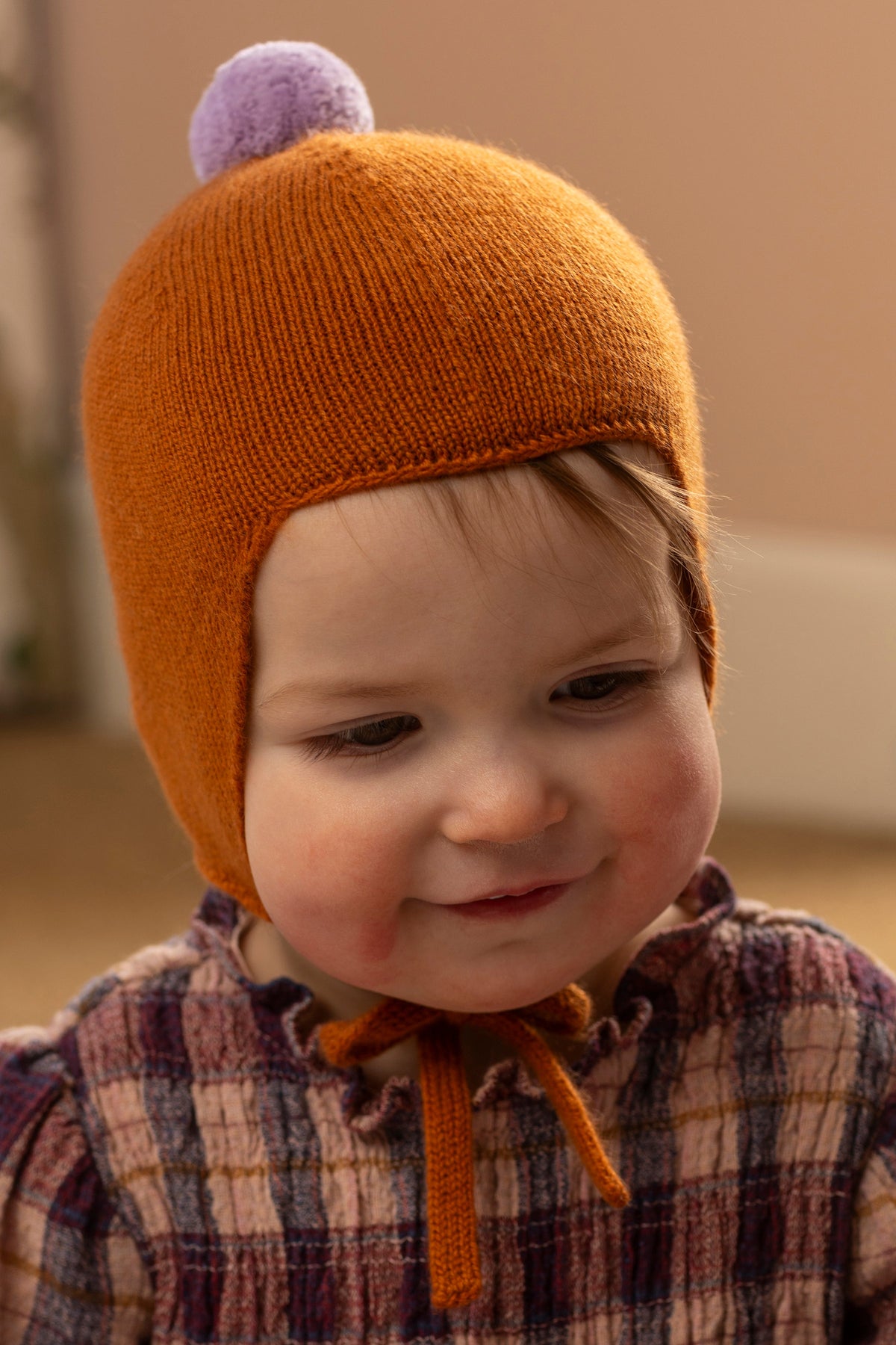 Rosie Sugden Ginger and Lupin cashmere baby bonnet detail