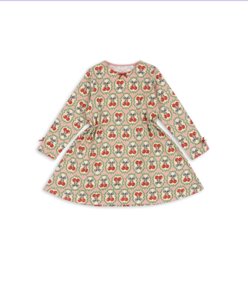 Konges Sløjd Christmas Cherry Bow Drey Dress | Organic Cotton Kids Dress