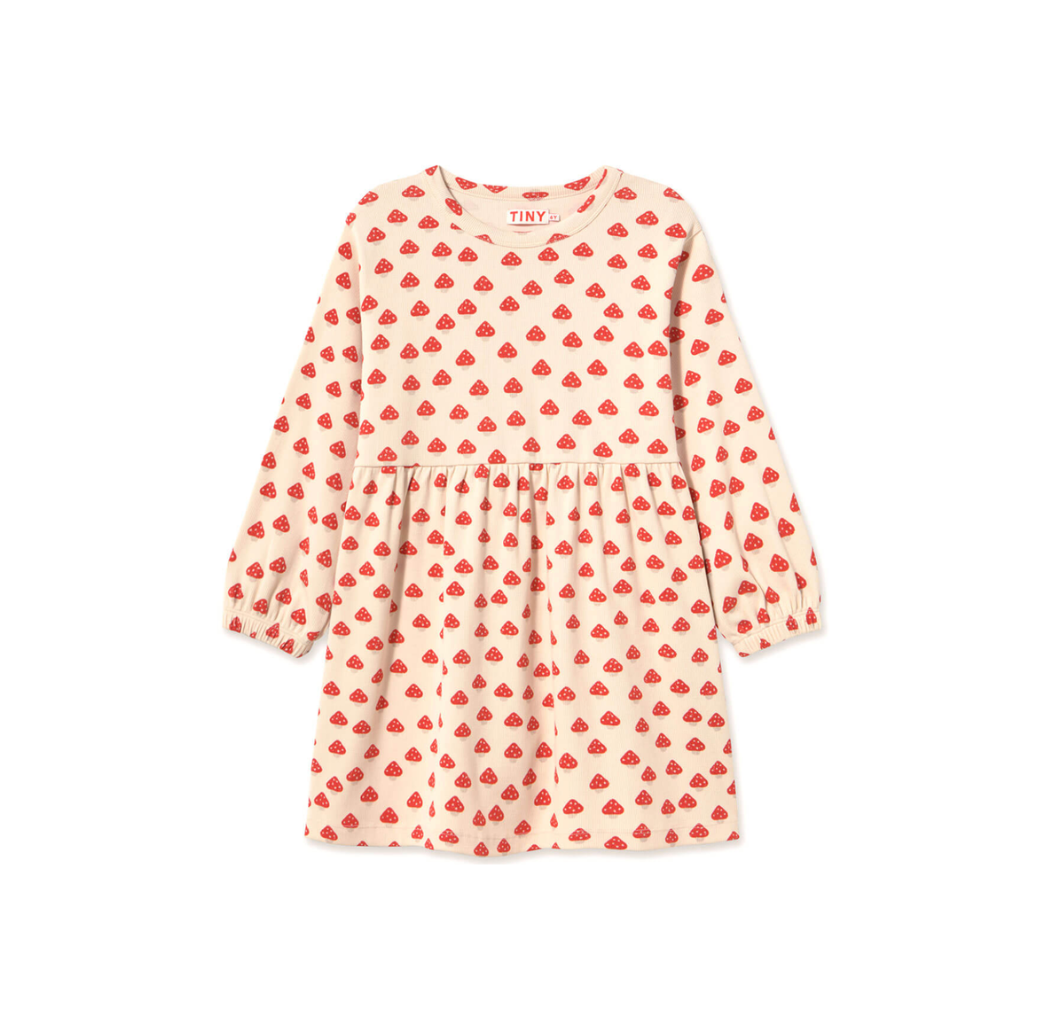 Tinycottons Mini Mushrooms Rib Dress in Ivory