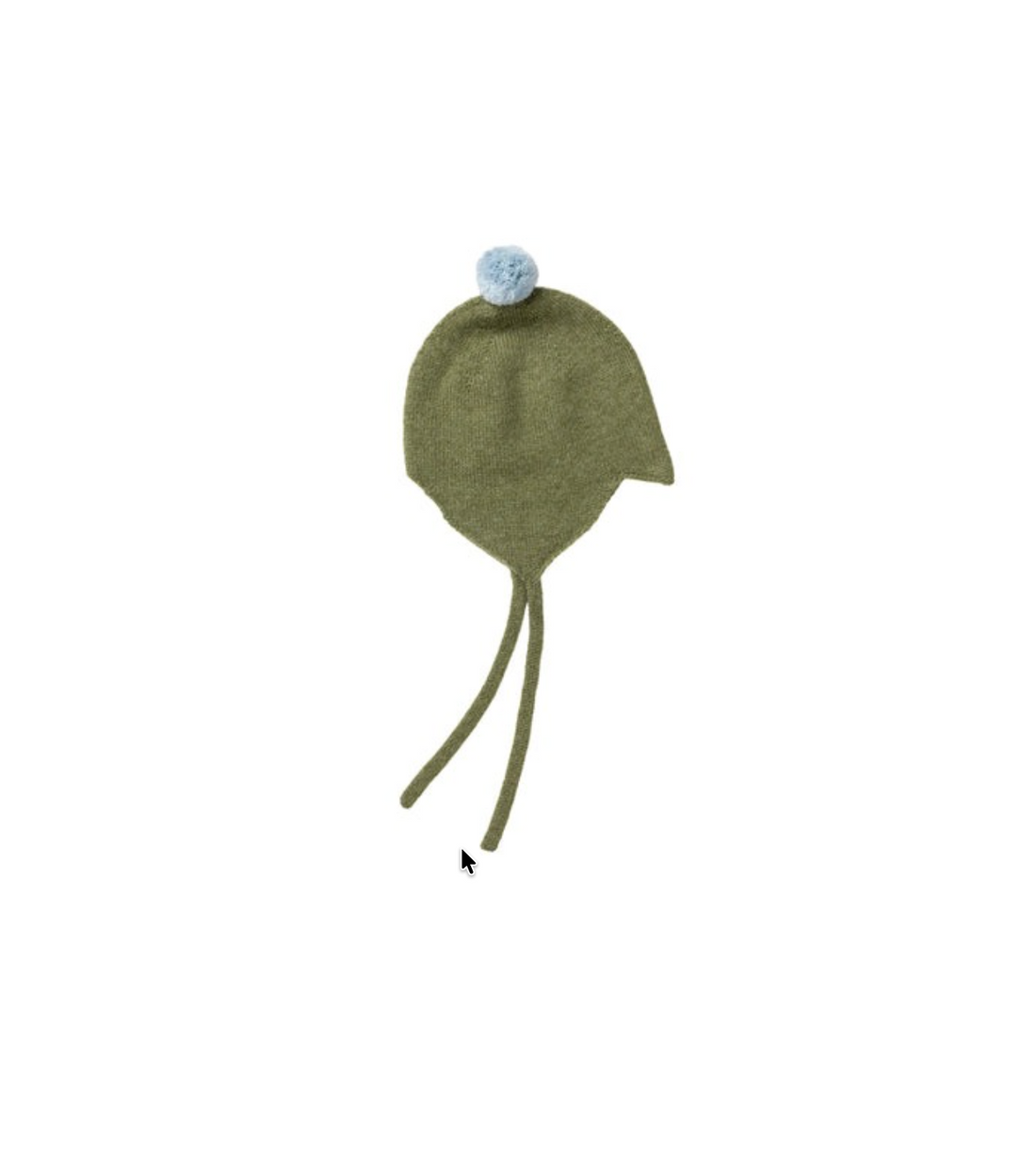 Rosie Sugden Cashmere Baby Bonnet, Ivy with Blue Mist Pom-Pom
