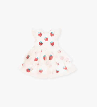 Huxbaby Sequin Strawberry Tulle Dress - Ecru
