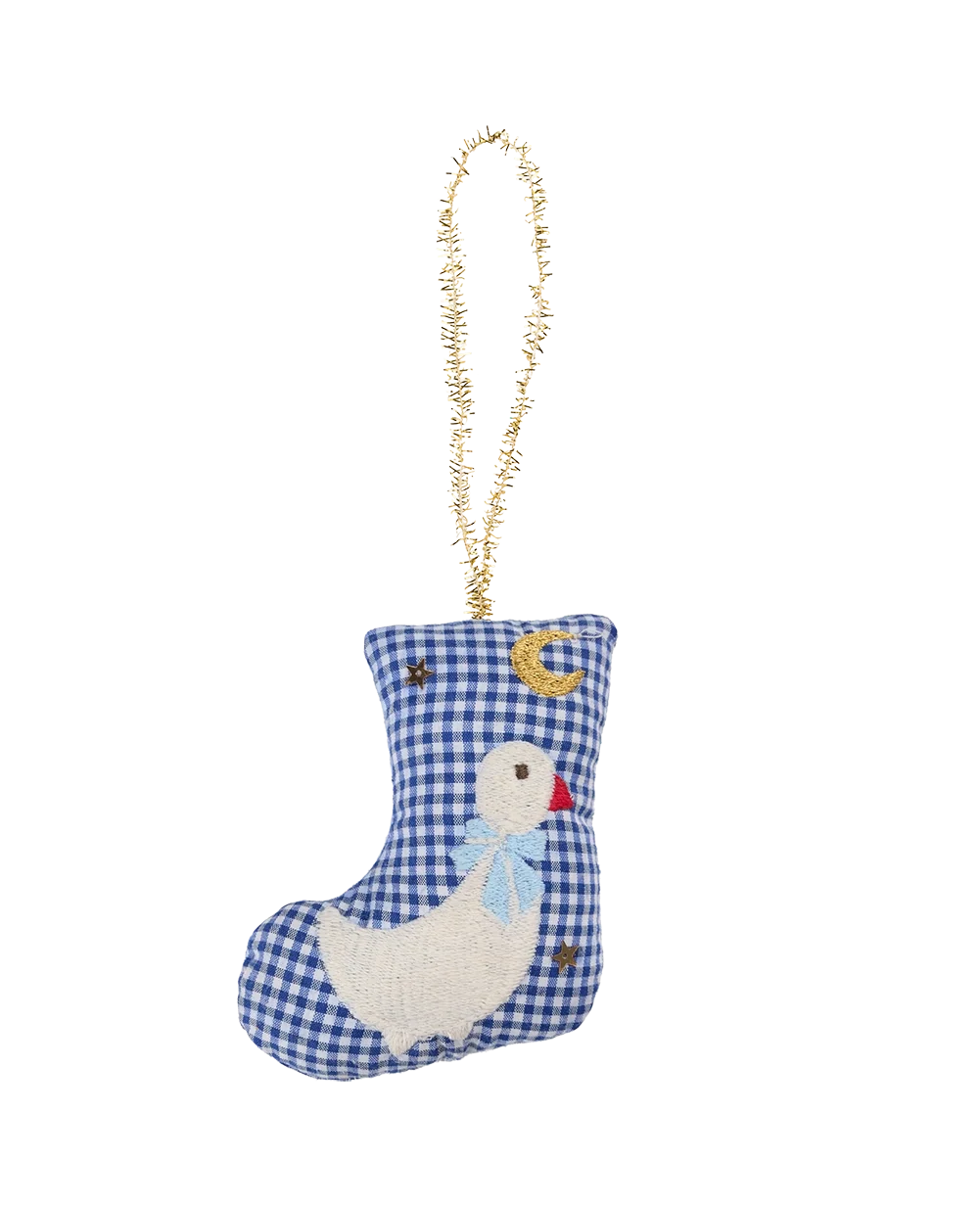 Sissel Edelbo Stocking Goose Ornament Navy Checks styled view