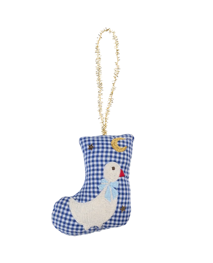 Sissel Edelbo Stocking Goose Ornament Navy Checks styled view