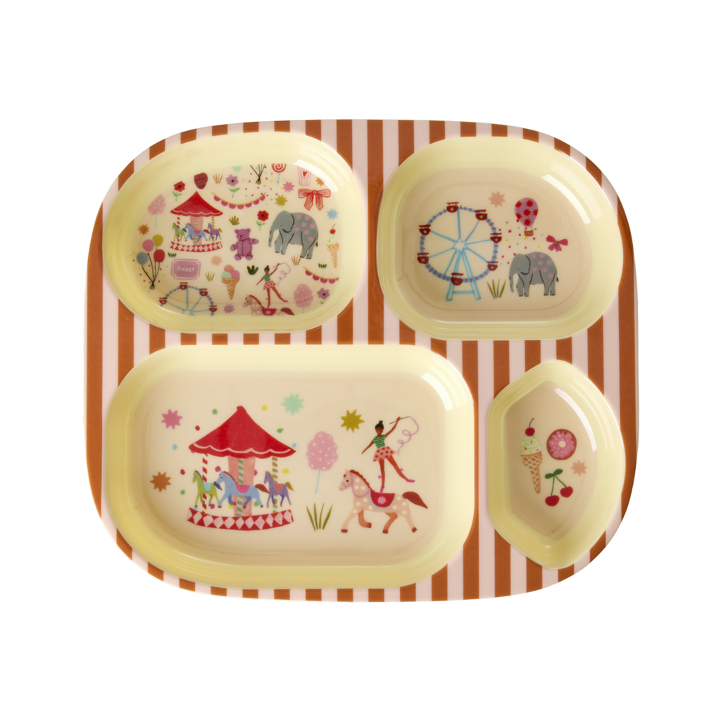 RicebyRice - Melamine Kids 4 Room Plate - Fun Fair Pink Print