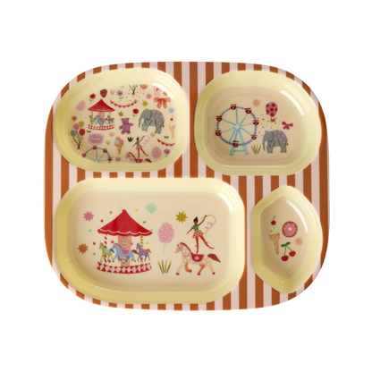 RicebyRice - Melamine Kids 4 Room Plate - Fun Fair Pink Print