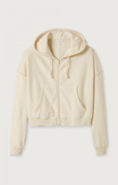 American Vintage Bobypark Zip Hoodie – Ecru Organic Cotton Cropped Fit American Vintage