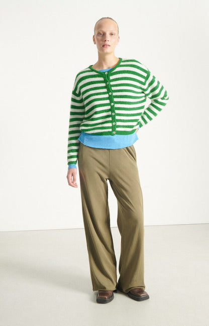 American Vintage Women’s Cardigan Vitow – Striped White Clover Mohair Blend Knit American Vintage