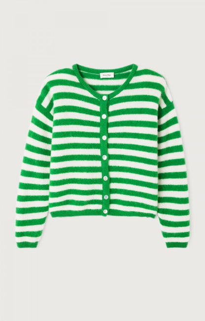 American Vintage Women’s Cardigan Vitow – Striped White Clover Mohair Blend Knit American Vintage