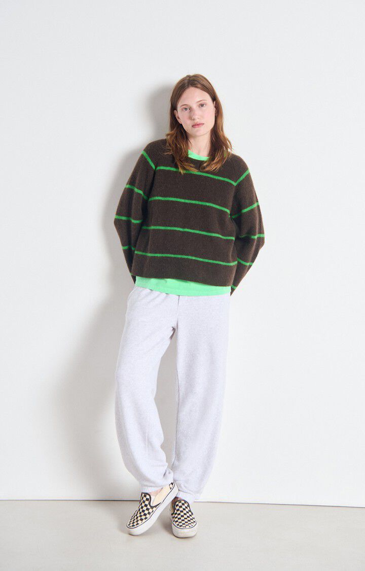 American Vintage Women’s Jumper Vitow – Marled Coffee with Clover Stripes Alpaca Wool Sweater American Vintage