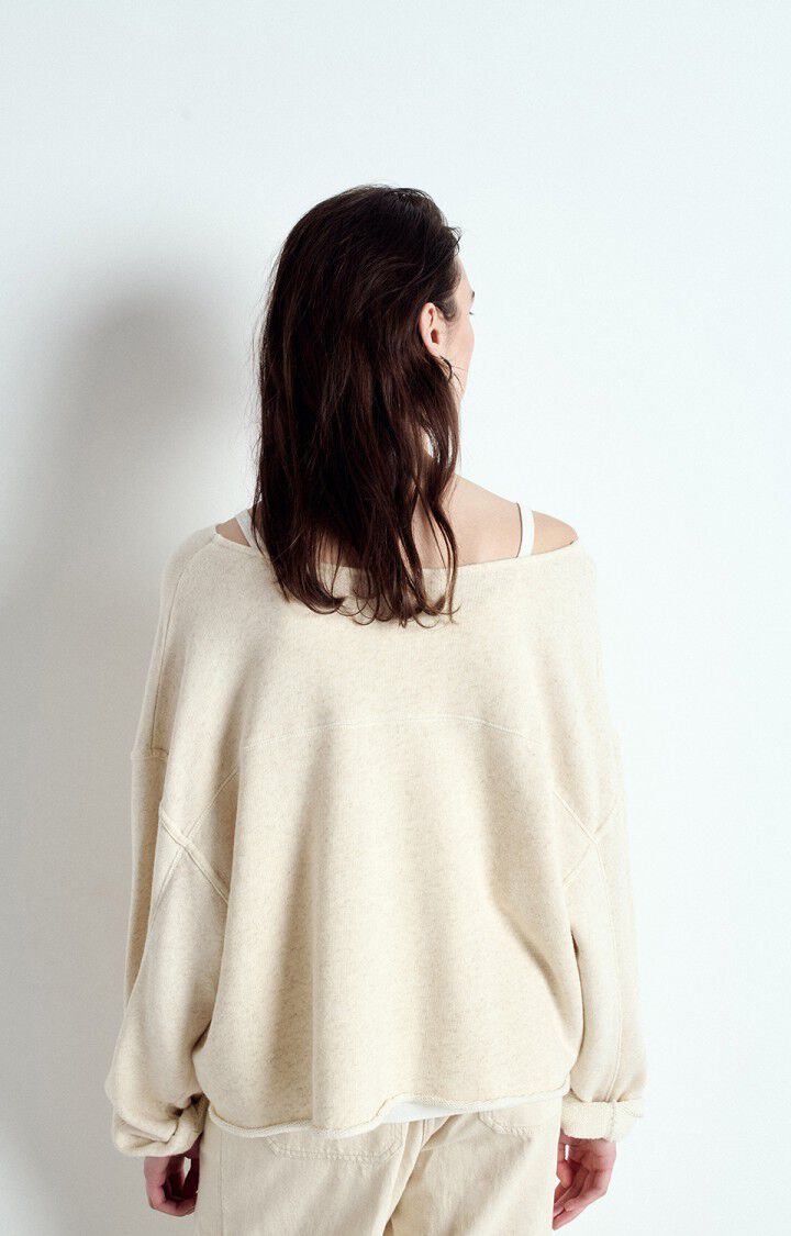 American Vintage Women’s Sweatshirt Itonay – Melange Ecru Fleece Pullover American Vintage