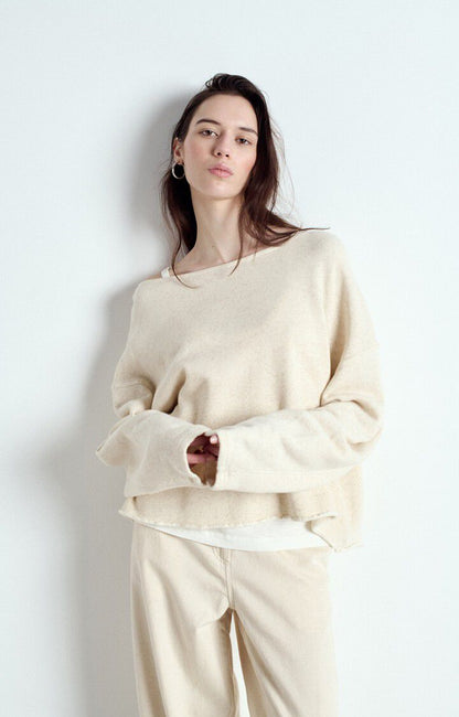 American Vintage Women’s Sweatshirt Itonay – Melange Ecru Fleece Pullover American Vintage