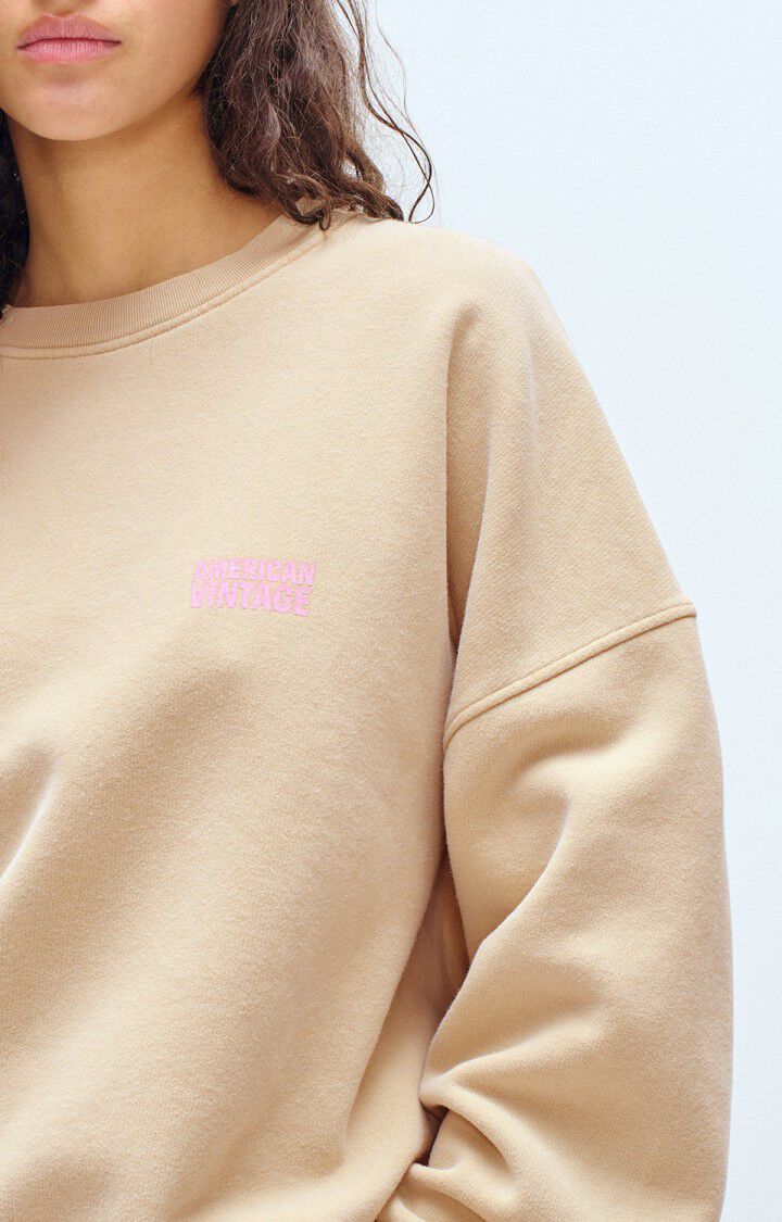American Vintage Women’s Sweatshirt Plizzy – Vintage Dune Beige Fleece Crewneck American Vintage