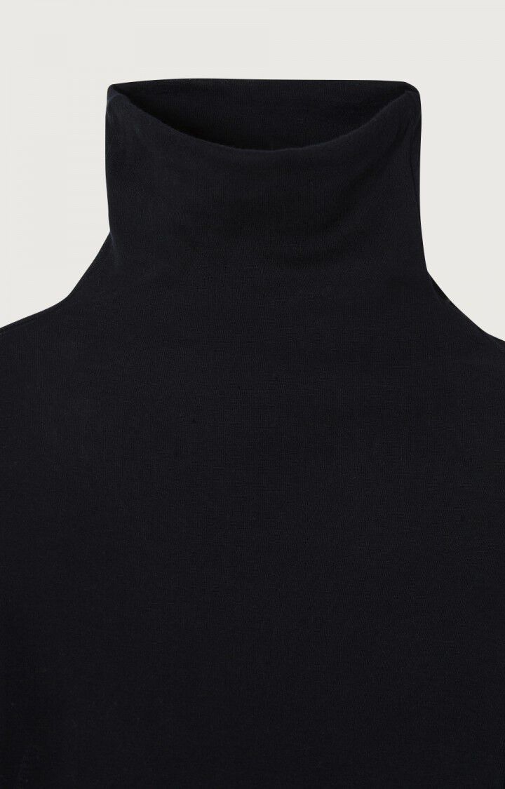 American Vintage Women’s T-Shirt Massachusetts – Black Long Sleeve Roll - Neck Supima Cotton Top American Vintage