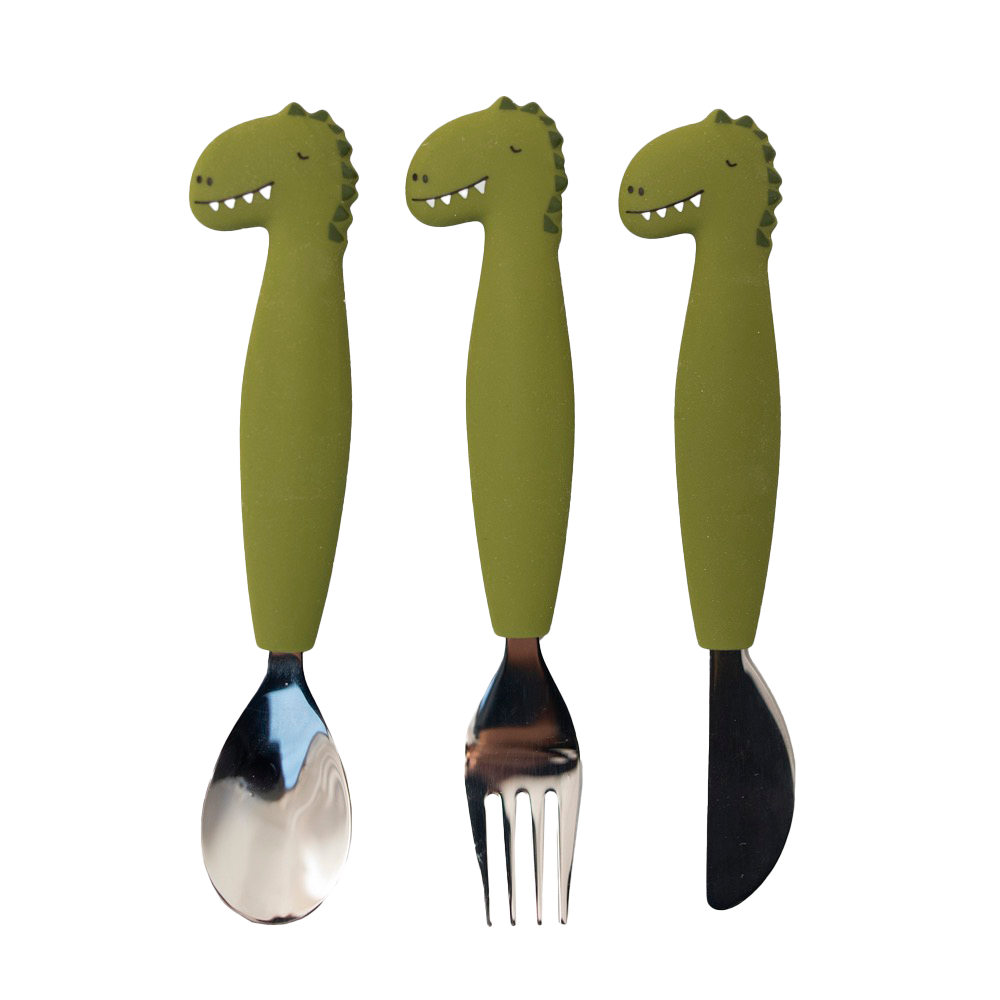 Trixie Baby - Trixie Silicone Cutlery Set, 3-Pack | Baby Toddler Utensils: Mr. Shark