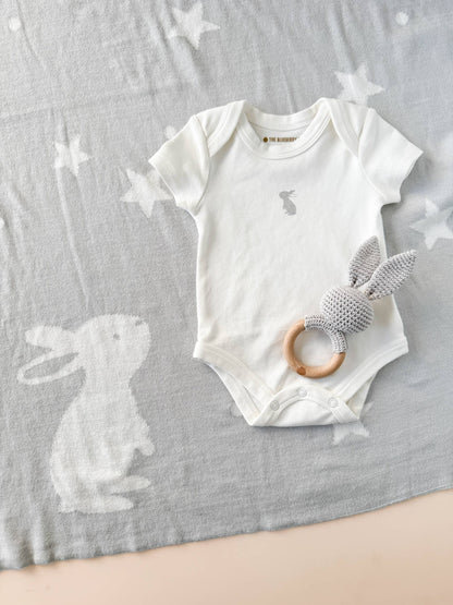 The Blueberry Hill - Set Star Moon Bunny Blanket Lovey Gift Baby Shower Organic: Blanket + Cream Lovey