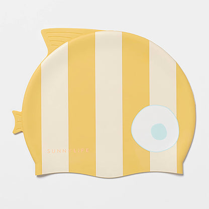 Sunnylife - Kids Swimming Cap Finn the Fish Mustard Stripe