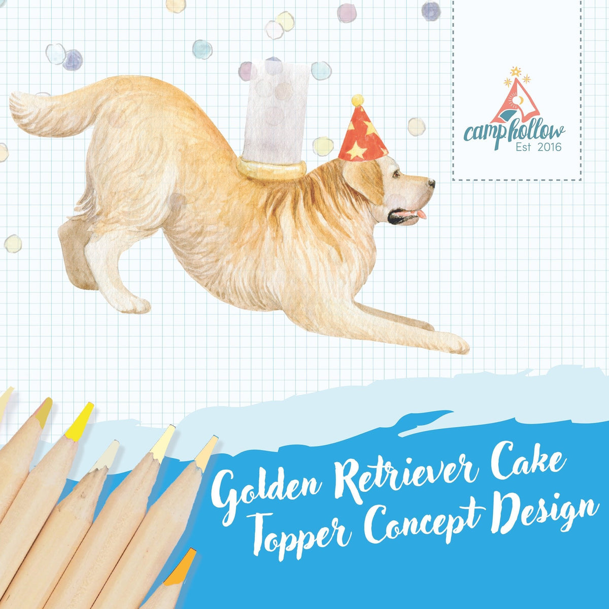 Camp Hollow Golden Retriever Birthday Candle Holder | Porcelain Cake Topper Camp Hollow