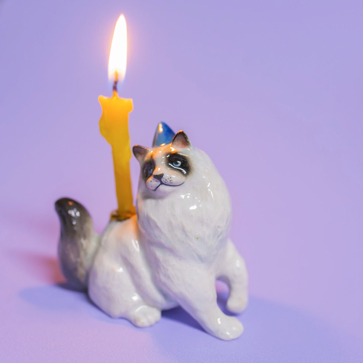 Camp Hollow Ragdoll Cat Birthday Candle Holder | Porcelain Cake Topper Camp Hollow