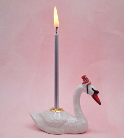 Camp Hollow Swan porcelain candle holder detail