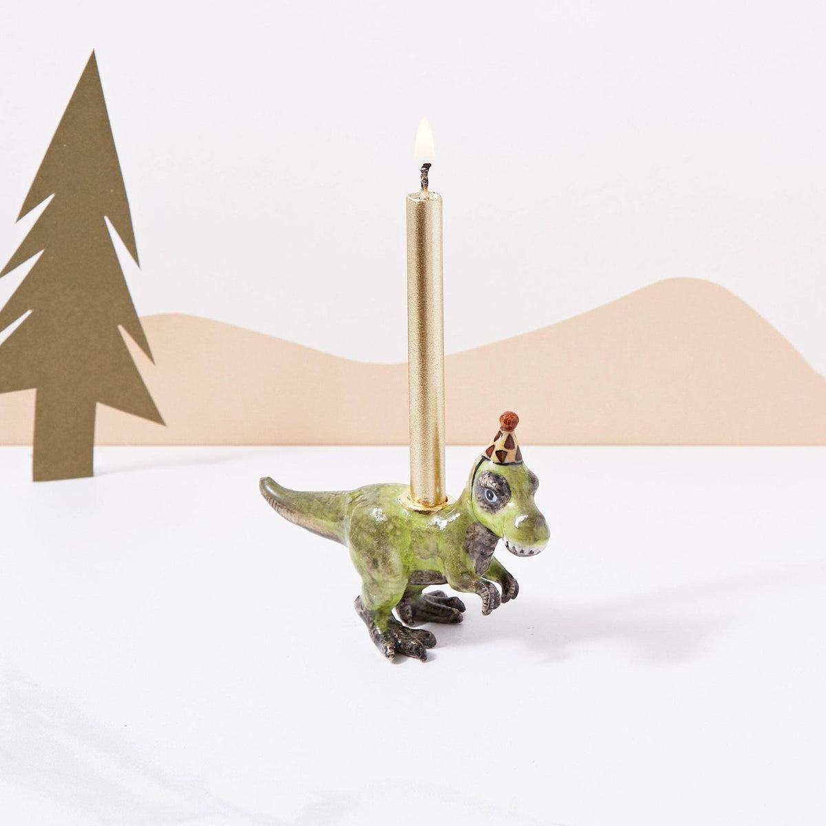 Camp Hollow T-Rex Birthday Candle Holder | Porcelain Cake Topper Camp Hollow