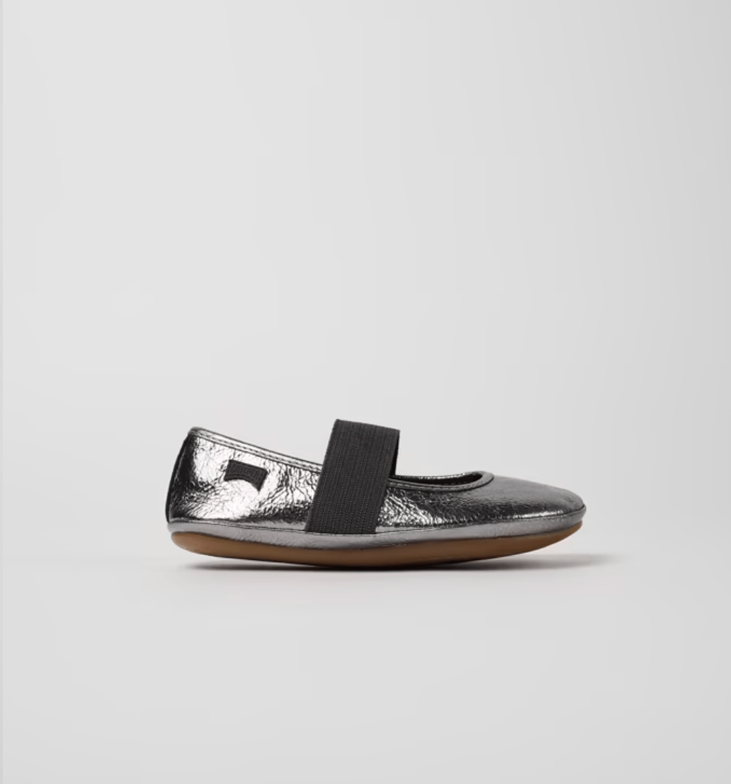 Camper Right Metallic grey leather ballerinas for kids camper
