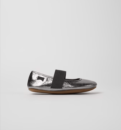 Camper Right Metallic grey leather ballerinas for kids camper