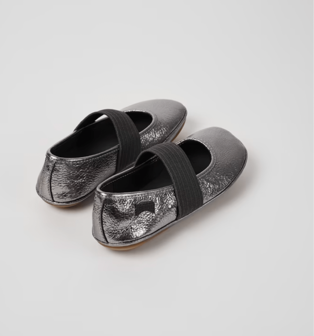 Camper Right Metallic grey leather ballerinas for kids camper