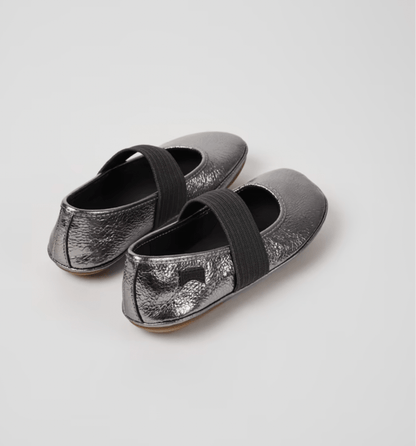 Camper Right Metallic grey leather ballerinas for kids camper
