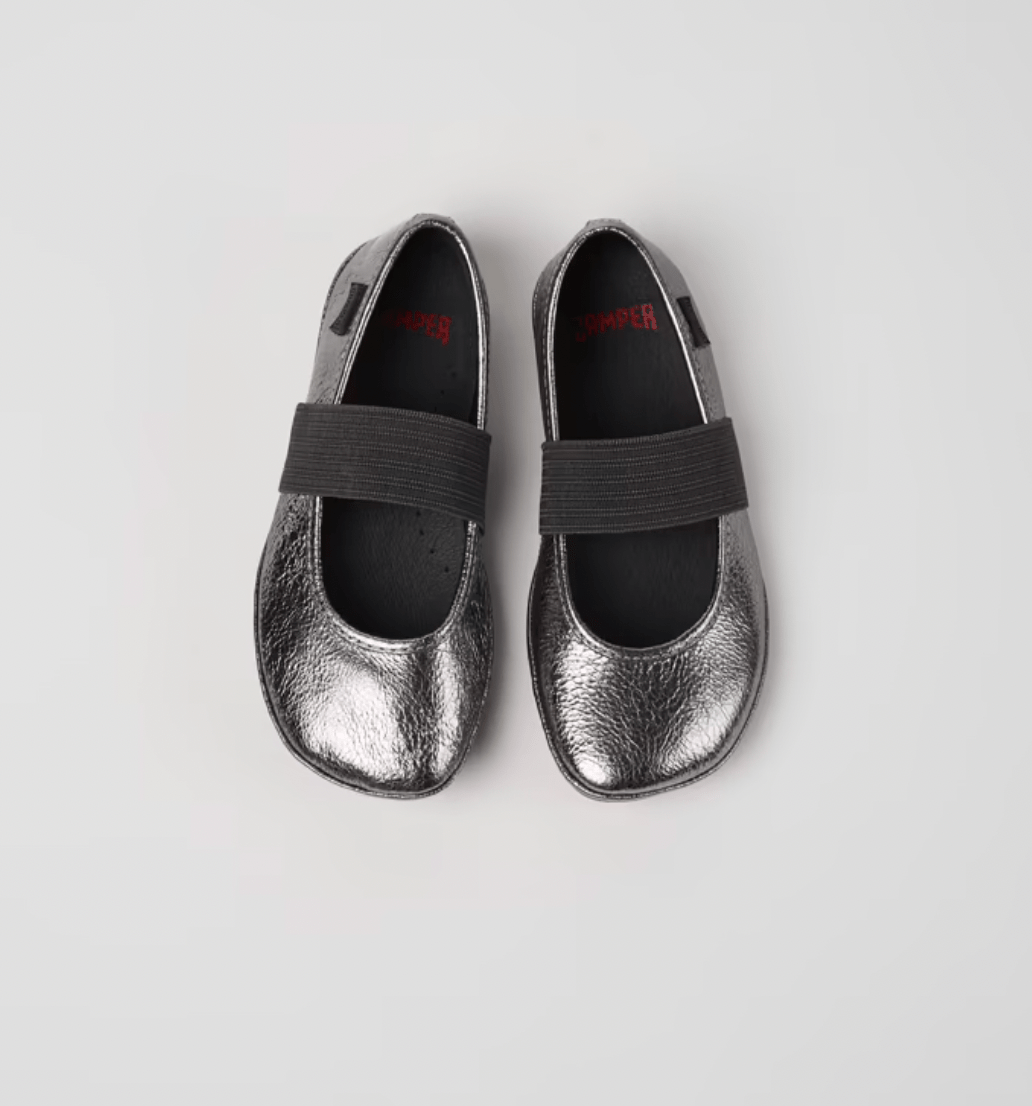 Camper Right Metallic grey leather ballerinas for kids camper