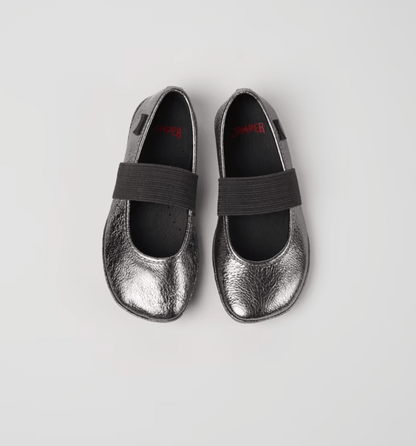 Camper Right Metallic grey leather ballerinas for kids camper
