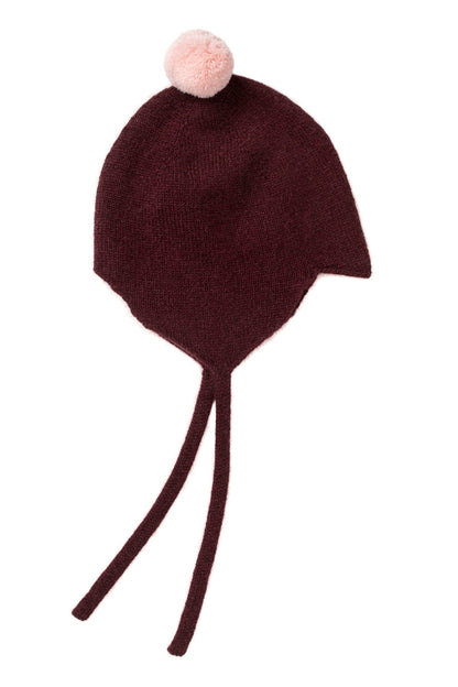 Cashmere Baby Bonnet, Kirsch with Marshmallow Pom - Pom Rosie Sugden