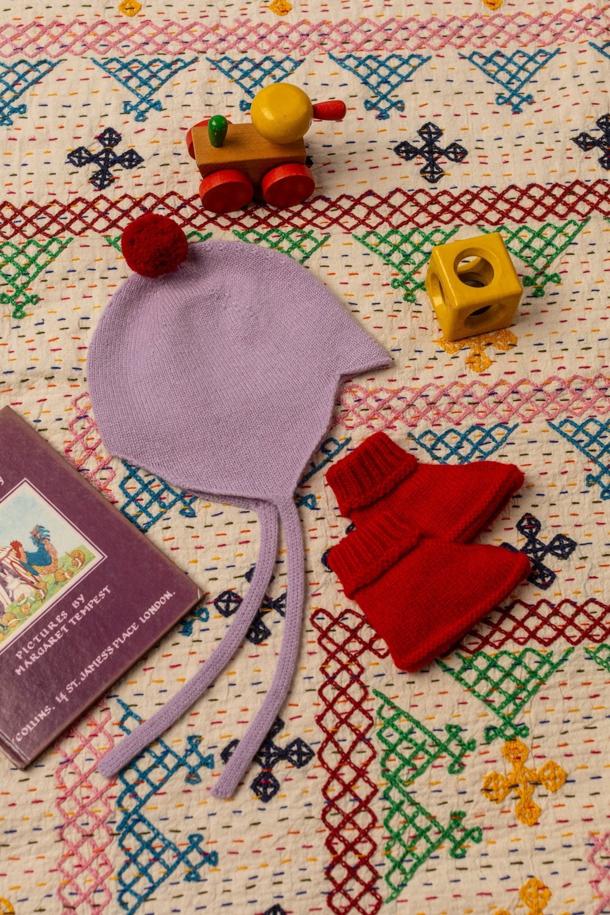 Cashmere Baby Bonnet, Lupin with Chianti Pom - Pom Rosie Sugden