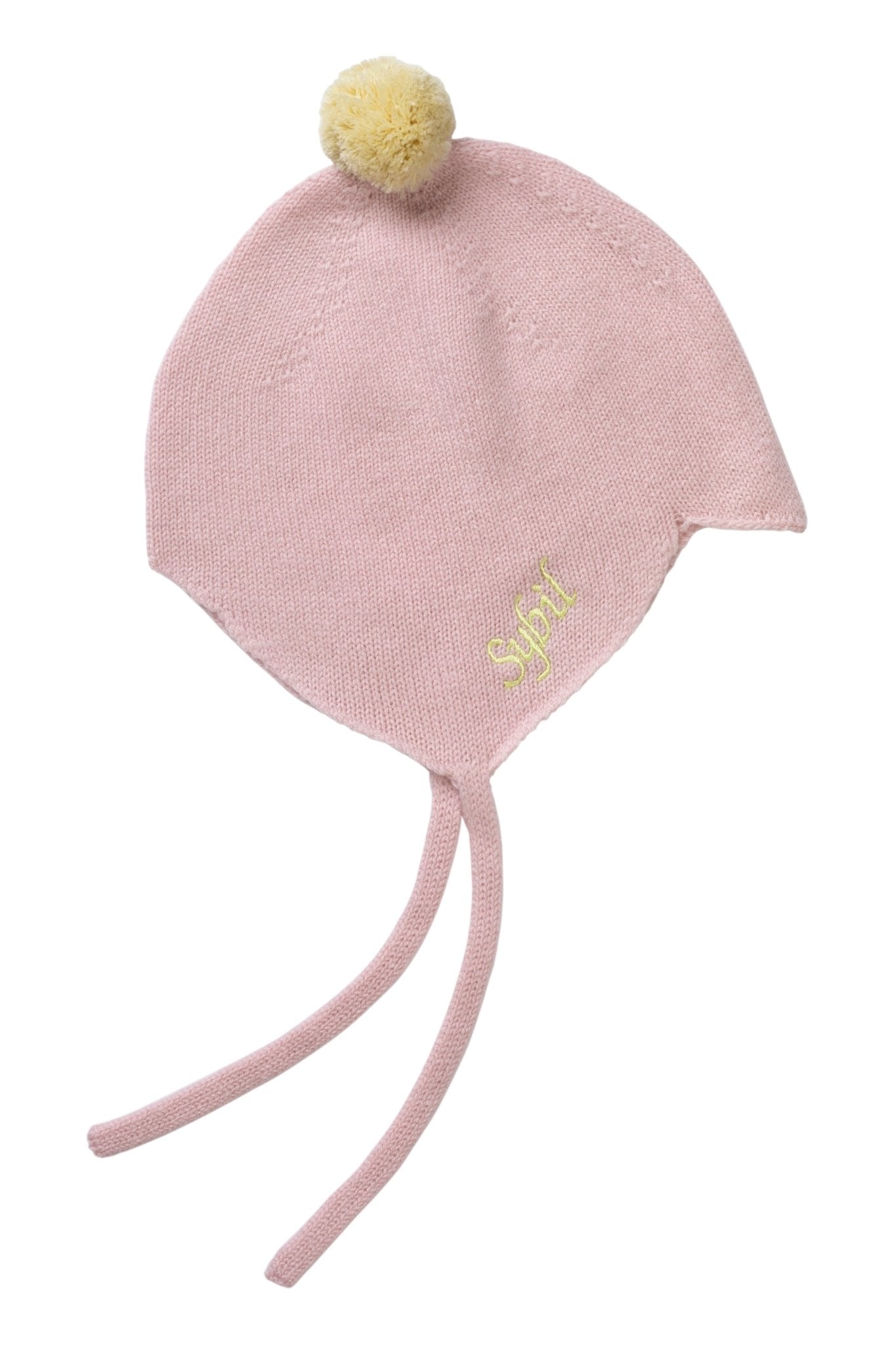 Cashmere Baby Bonnet, Marshmallow with Lemon Pom - Pom Rosie Sugden