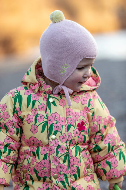 Cashmere Baby Bonnet, Marshmallow with Lemon Pom - Pom Rosie Sugden
