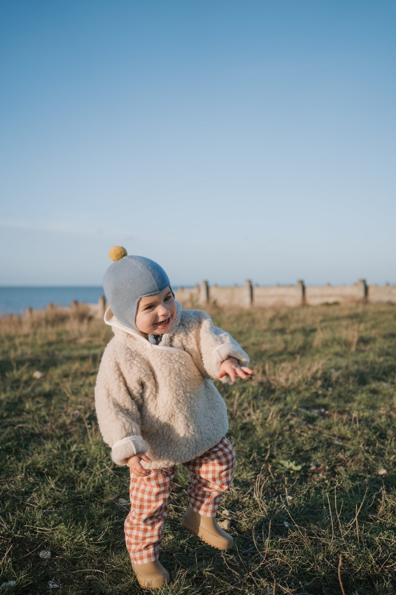 Cashmere Baby Bonnet, Mermaid with Gold Dust Pom - Pom Rosie Sugden