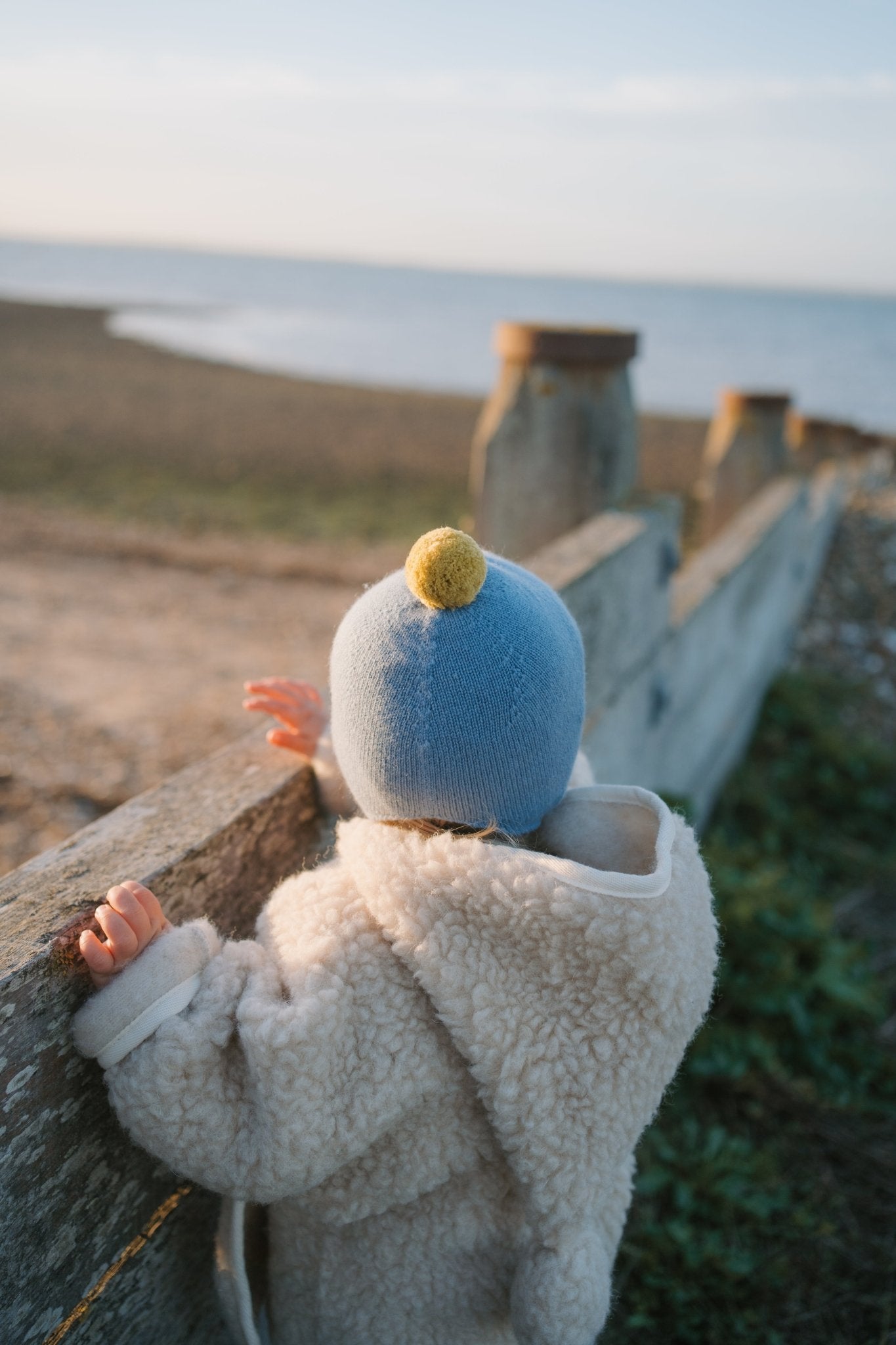 Cashmere Baby Bonnet, Mermaid with Gold Dust Pom - Pom Rosie Sugden