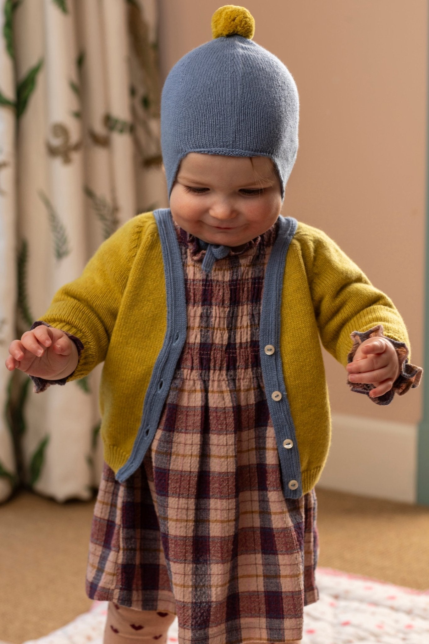 Cashmere Baby Bonnet, Mermaid with Gold Dust Pom - Pom Rosie Sugden