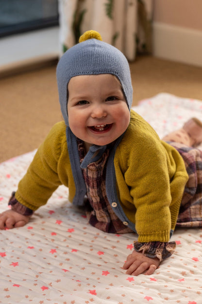 Cashmere Baby Bonnet, Mermaid with Gold Dust Pom - Pom Rosie Sugden