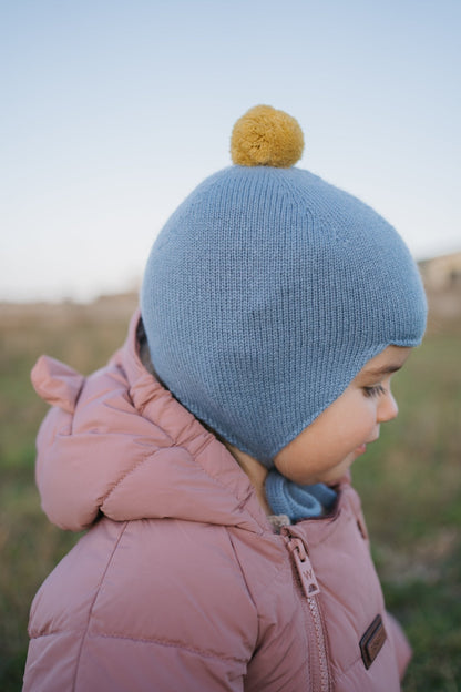 Cashmere Baby Bonnet, Mermaid with Gold Dust Pom - Pom Rosie Sugden