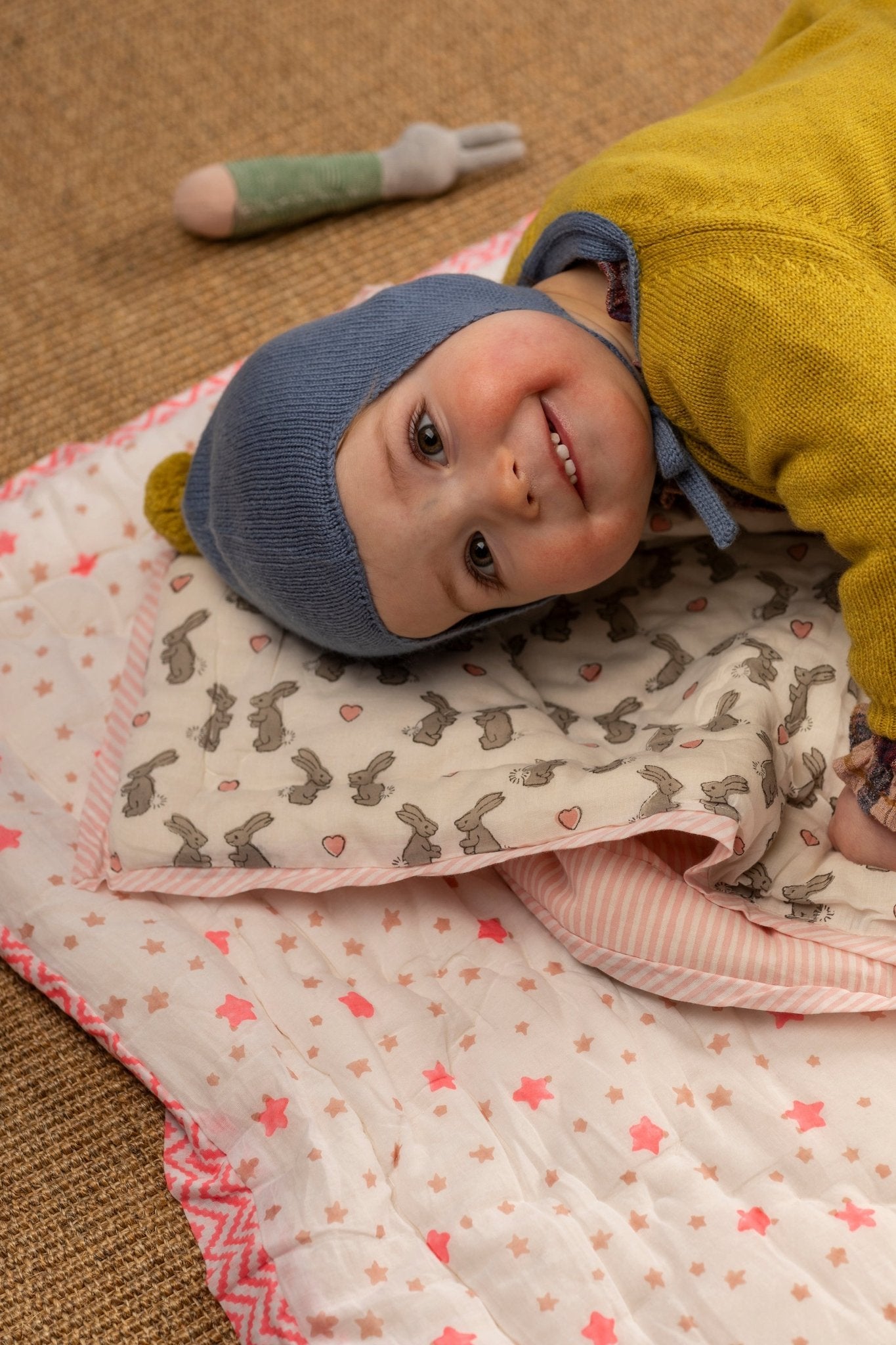 Cashmere Baby Bonnet, Mermaid with Gold Dust Pom - Pom Rosie Sugden