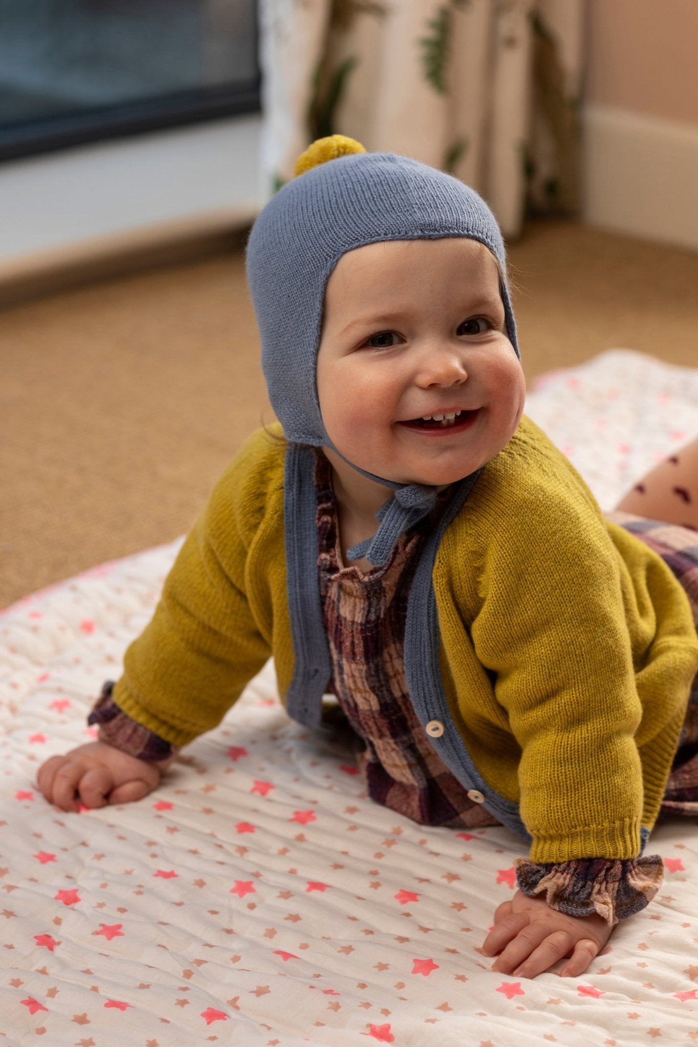Cashmere Baby Bonnet, Mermaid with Gold Dust Pom - Pom Rosie Sugden