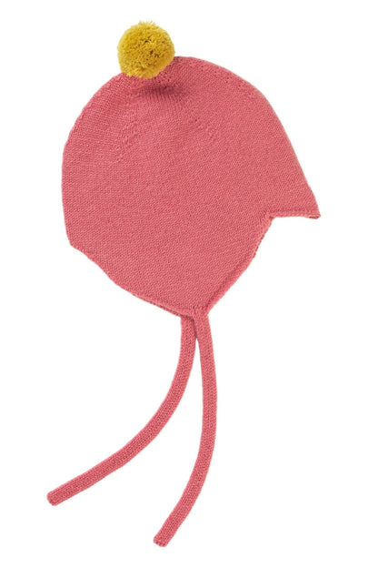 Cashmere Baby Bonnet, Venetian Rose with Gold Dust Pom - Pom Rosie Sugden