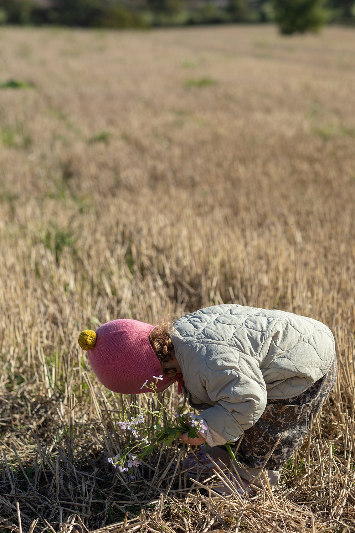Cashmere Baby Bonnet, Venetian Rose with Gold Dust Pom - Pom Rosie Sugden