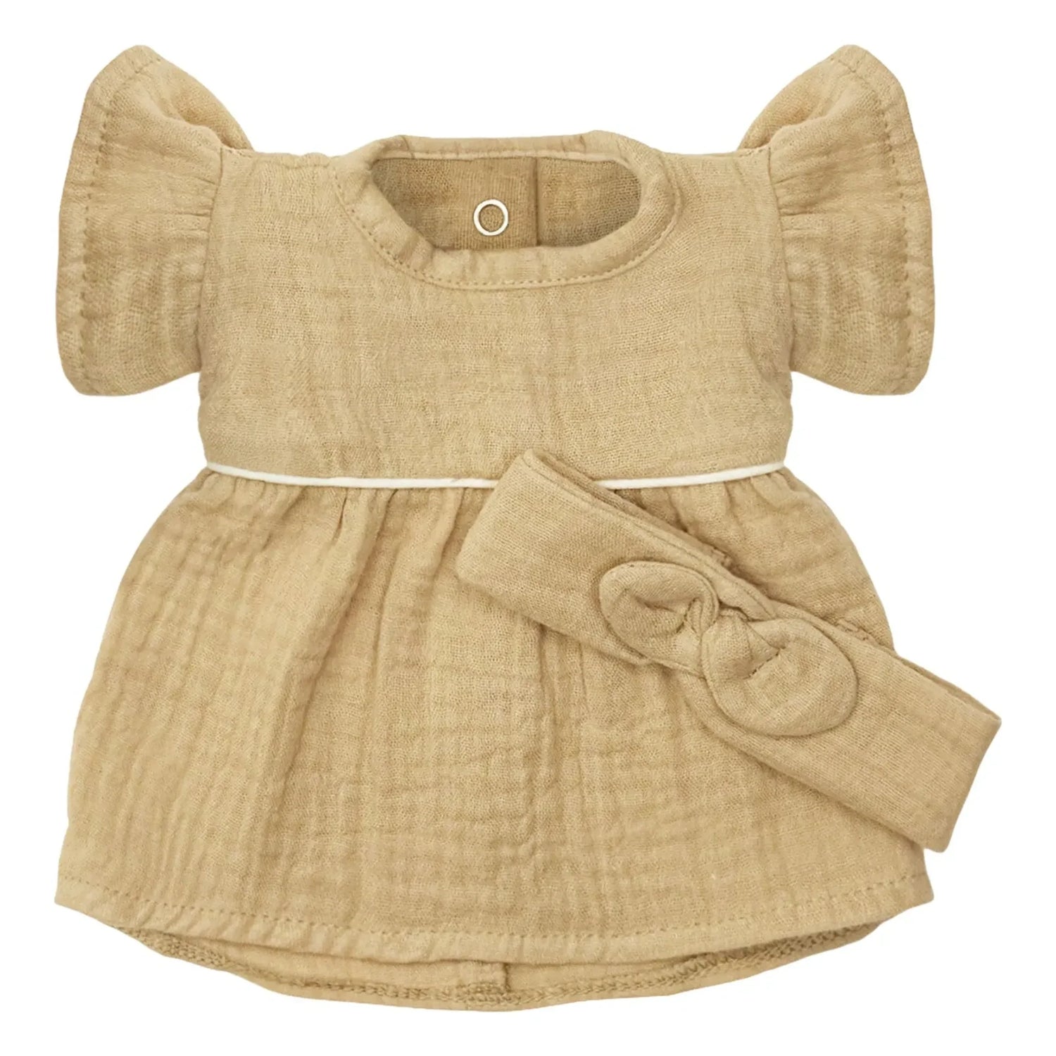 Minikane Daisy Doll Dress &amp; Bow Headband in Cotton Gauze - Latte
