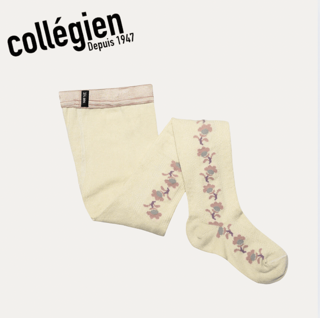 Collégien Anthéa Jacquard Flower Pointelle Tights – Doux Agneaux Collégien