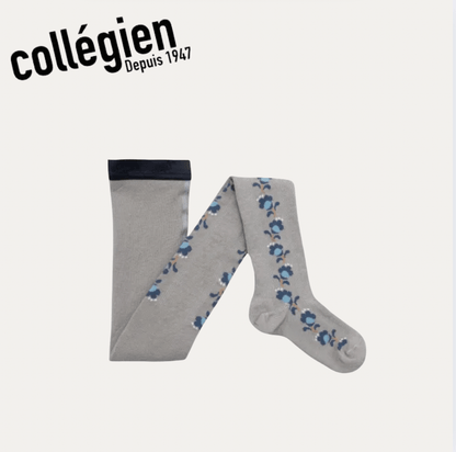 Collégien Anthéa Jacquard Flower Pointelle Tights – Gris Perle Collégien