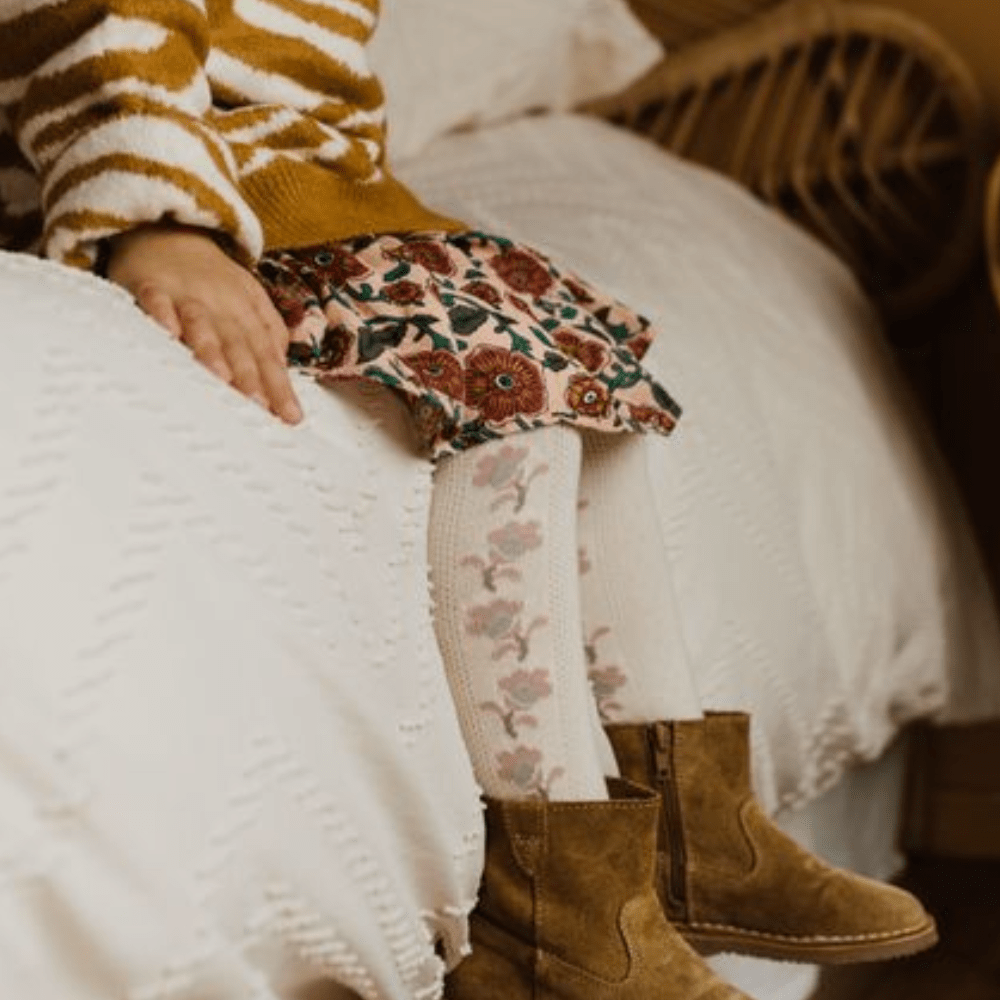 Collégien Anthéa Jacquard Flower Pointelle Tights – Gris Perle Collégien