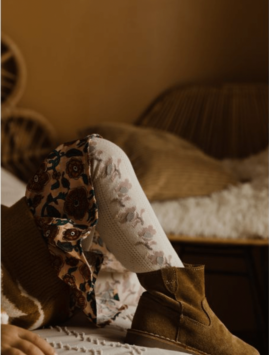 Collégien Anthéa Jacquard Flower Pointelle Tights – Gris Perle Collégien