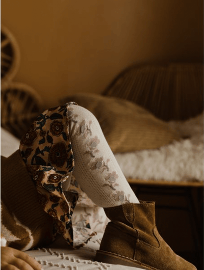 Collégien Anthéa Jacquard Flower Pointelle Tights – Gris Perle Collégien