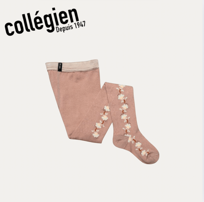 Collégien Anthéa Jacquard Flower Pointelle Tights – Vieux Rose Collégien